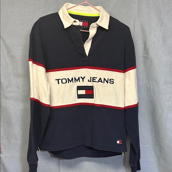Tommy Hilfiger Tops - Tommy Hilfiger Navy White Red Rugby-Style Long Sleeve Polo
